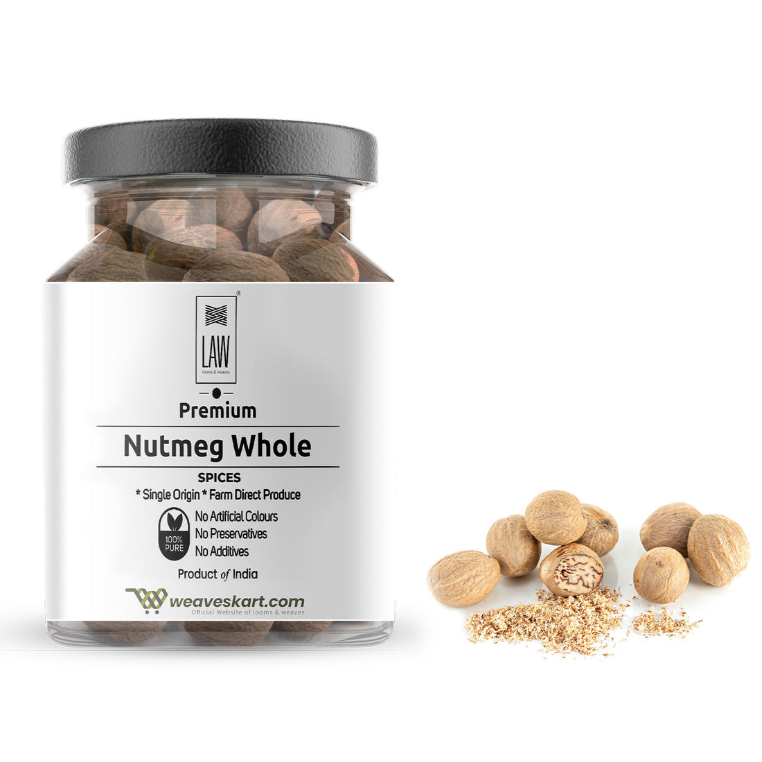 Nutmeg Whole | Farm Direct Produce (Single Origin) – Organic – Vegan, Gluten Free, Non Gmo, No Artifical Colours, No Preservatives & No Additives – Looms And Weaves – 200gm