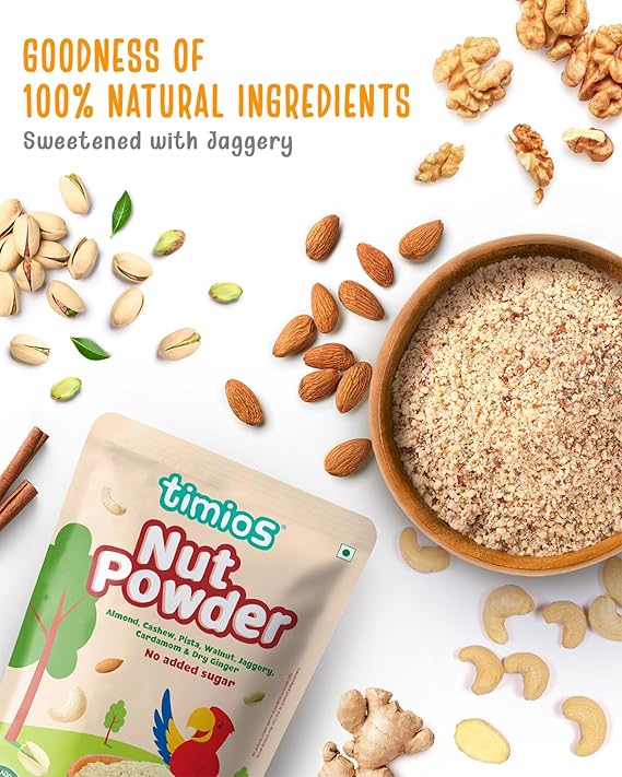Powder | Nut Powder- Vitamin and Mineral Rich Nut Powder -Made with Jaggery for sweetness- No Added Preservatives &amp; Chemical Free - Timios - 100gm