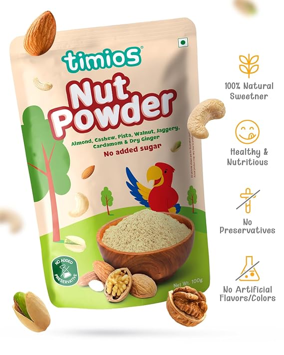 Powder | Nut Powder- Vitamin and Mineral Rich Nut Powder -Made with Jaggery for sweetness- No Added Preservatives &amp; Chemical Free - Timios - 100gm