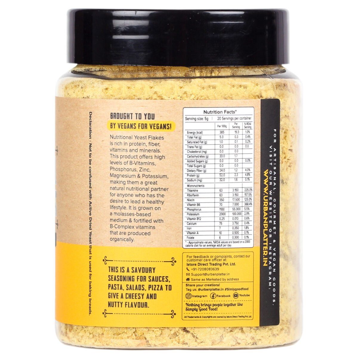 Nutritional Yeast Flakes – Nutty and Cheesy Tasting Nooch - Organic - United States - Vegan, Gluten Free &amp; Rich In Vitamin B12 – Urban Platter – 100gm