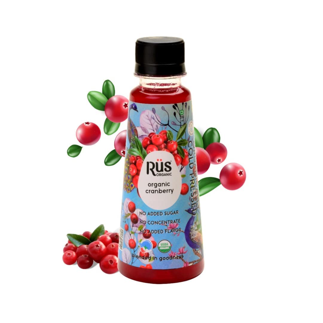 Cranberry Juice – Cold Pressed – USDA Organic – Indian – Vegan, Eco Friendly, No Added Sugar, Concentrate &amp;amp; Flavour – Rus Organic – 200ml