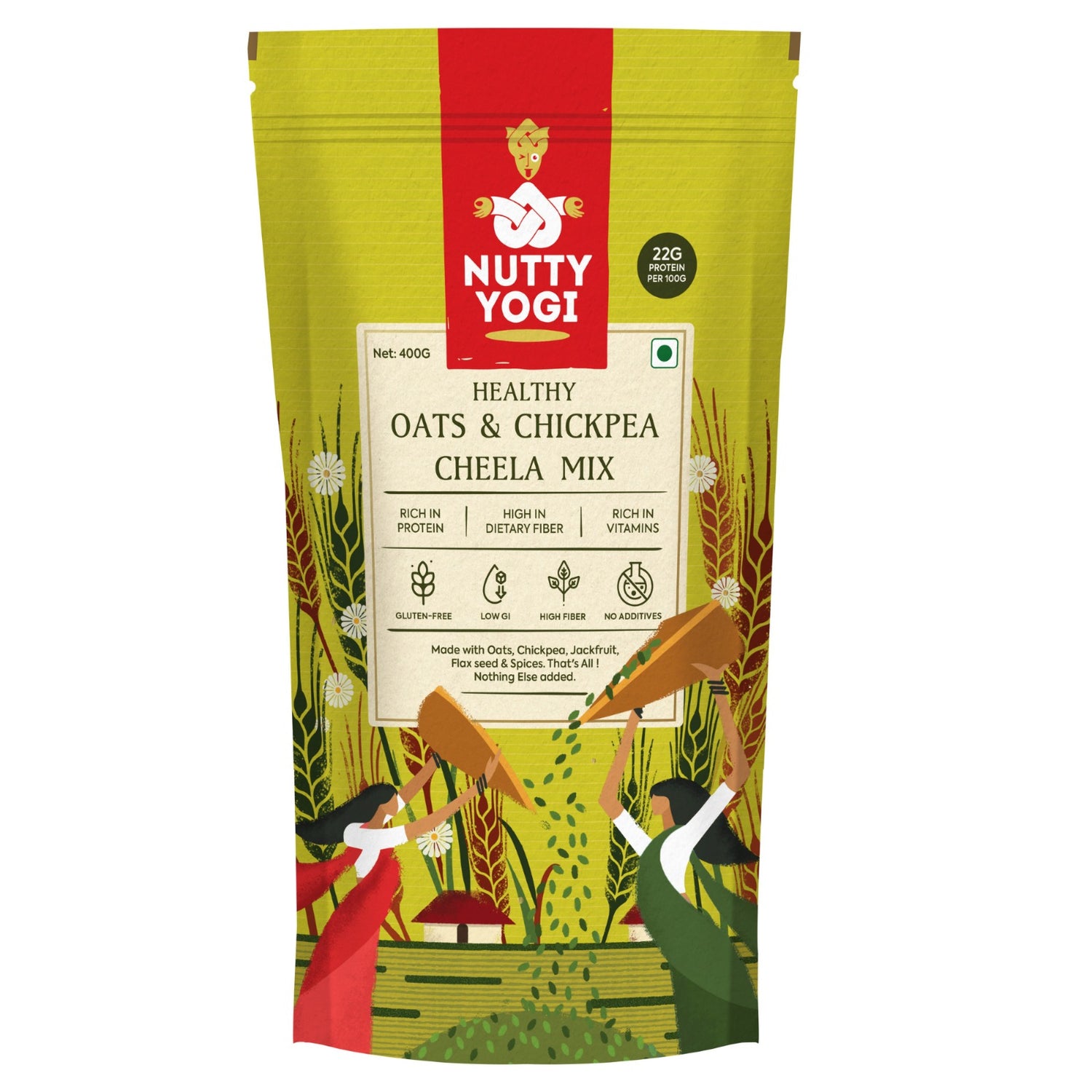 Cheela Mix | Oats &amp;amp; Chickpea Cheela Mix - Gluten Free, No Additives, High In Minerals And Proteins - Nutty Yogi - 400gm