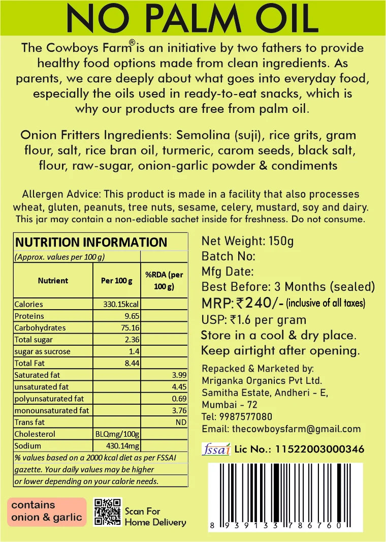Spiced Onion Fritters - Made with Ragi, Rice Flour &amp;amp; Urad Dal  – No Palm Oil ,No Added Ajwain ,No Preservative Free &amp; Chemical Free – The Cow Boys Farm – 150 gm