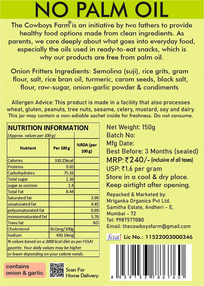 Spiced Onion Fritters - Made with Ragi, Rice Flour &amp;amp; Urad Dal  – No Palm Oil ,No Added Ajwain ,No Preservative Free &amp; Chemical Free – The Cow Boys Farm – 150 gm