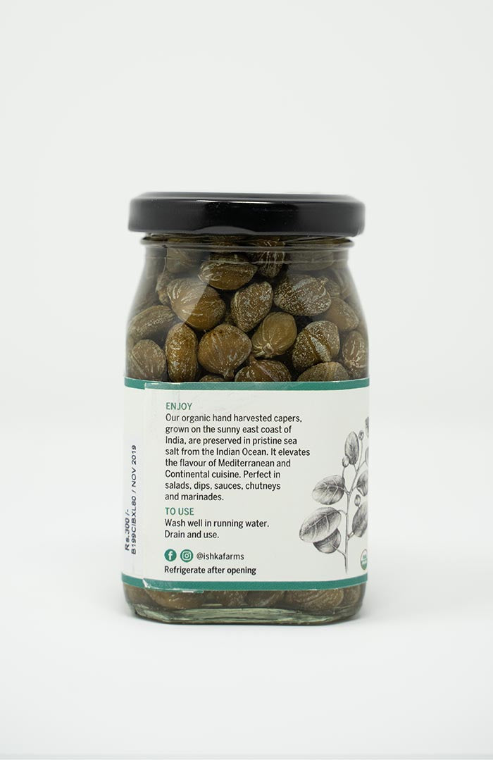 Caper | Organic Capers Fines In Brine - 11-13MM  - Ishka Farms - 200gm