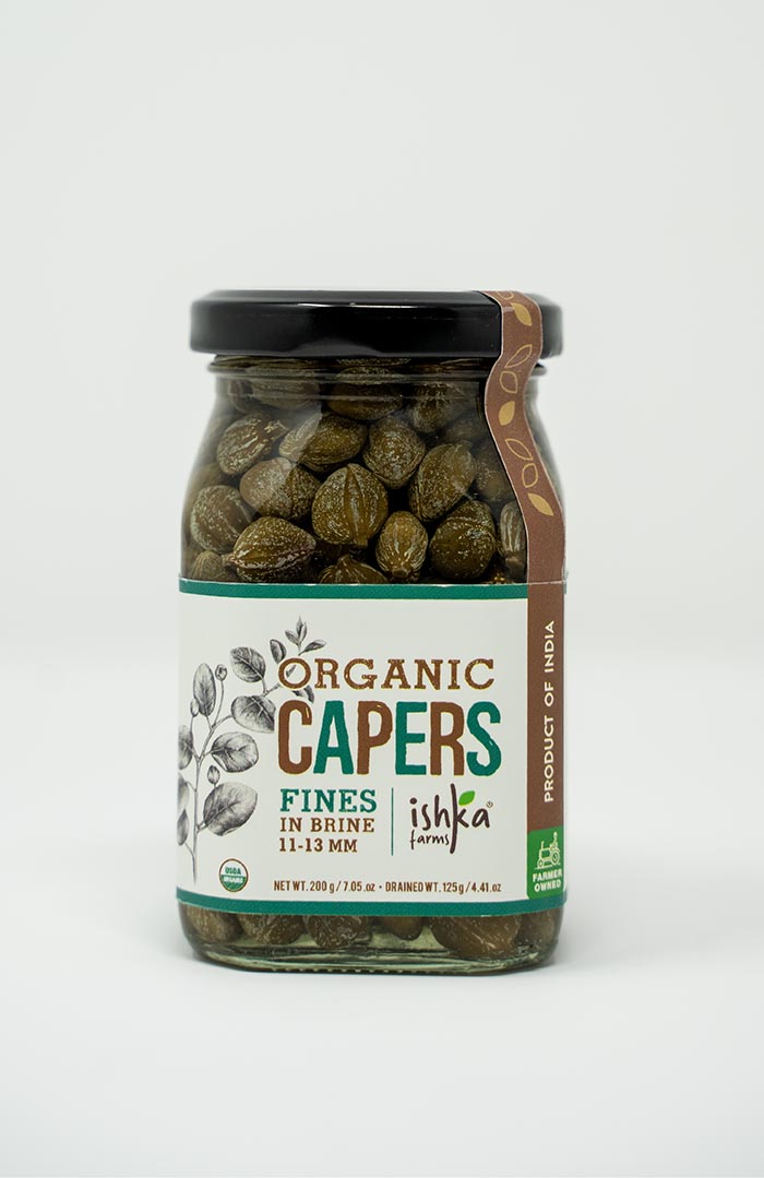 Caper | Organic Capers Fines In Brine - 11-13MM - Ishka Farms - 200gm