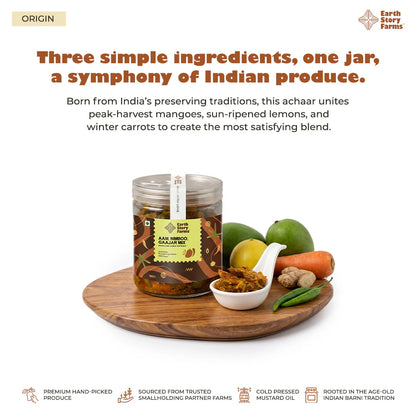Pickle | Aam, Nimboo, Gaajar  Mixed Pickle- 100% Vegan - Preservative Free - Earth Story Farms- 200gm