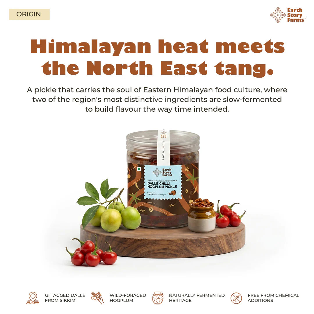 Pickle | Dalle Chilli Hogplum Pickle - 100% Vegan -West Sikkim- Preservative Free - Earth Story Farms- 200gm
