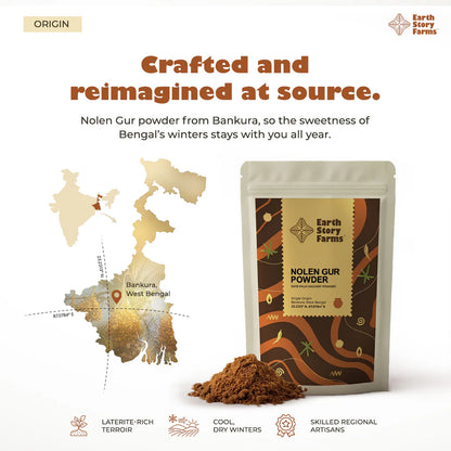 Gur | Nolen Gur Powder-Date Palm Jaggery Powder - No Added Sugar &amp;amp; Chemical Free - Earth Story Farms- 400gm