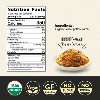 Noodles | Organic Glass Noodles - 100% Sweet Potato Starch - Vegan, Gluten Free, No Sugar &amp; No Sodium - O&