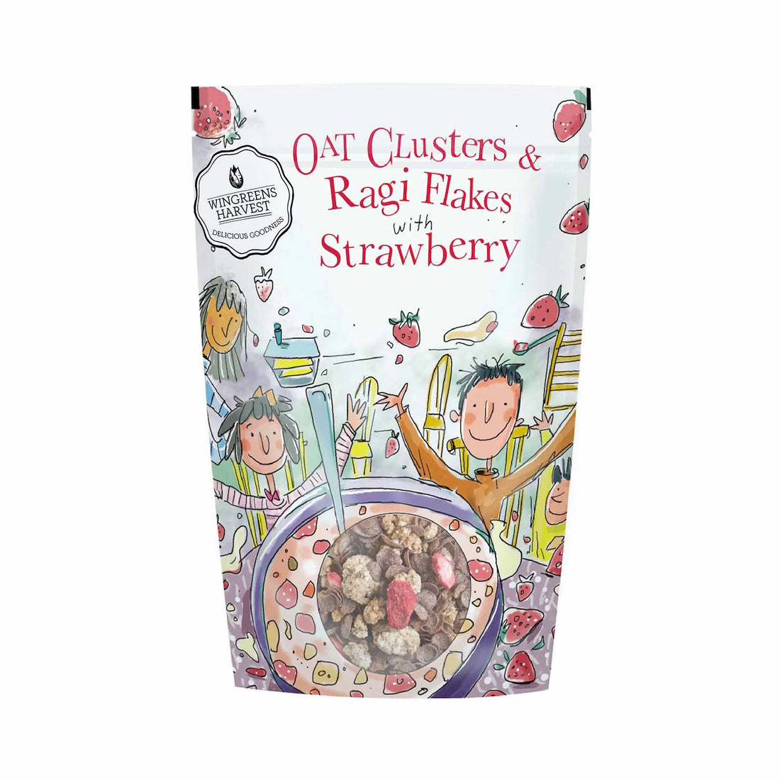 Oat Clusters &amp; Ragi Flakes With Strawberry - Wingreens Harvest - 350gm