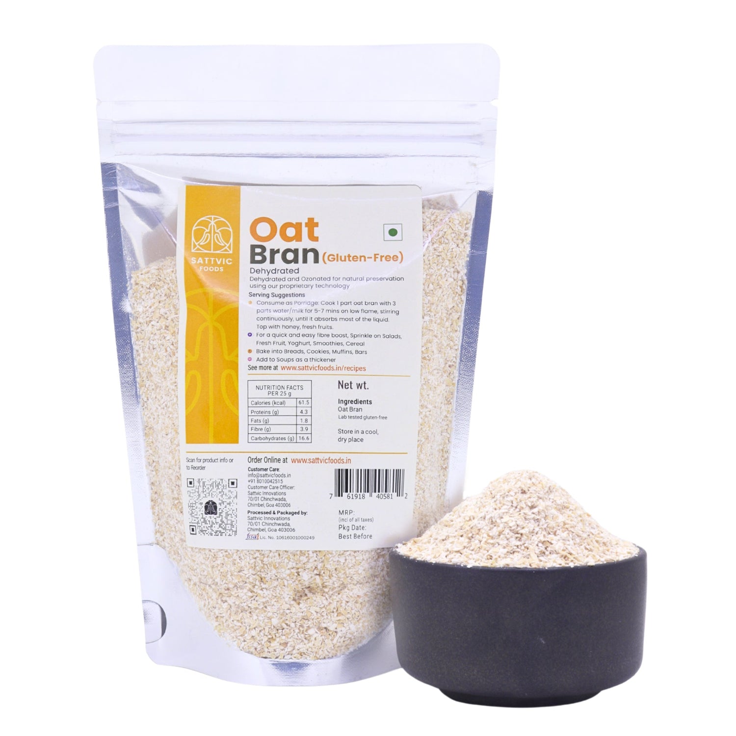 Oat Bran | Gluten Free &amp; High In Fibre - Sattvic Food - 750gm