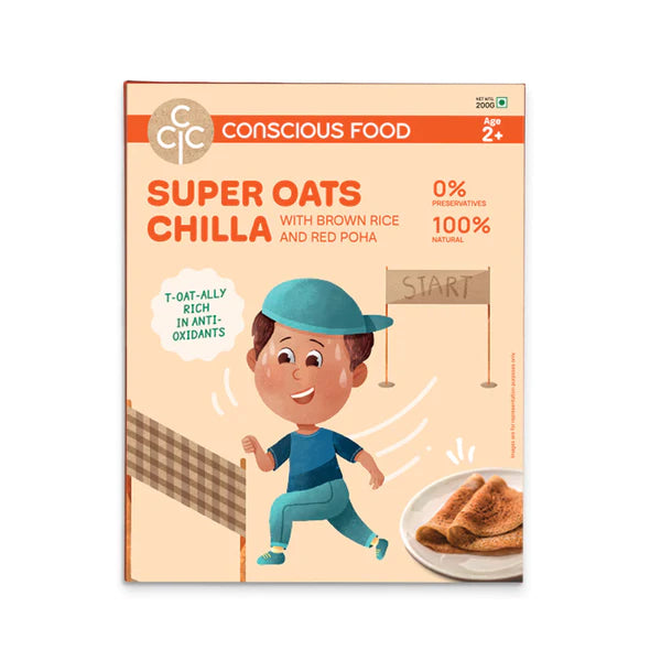 Oats Chilla | Super (With Brown Rice &amp; Red Poha) - Age 2 + - Natural - Preservatives Free &amp; Rich In Antioxidant - Conscious Food - 200gm