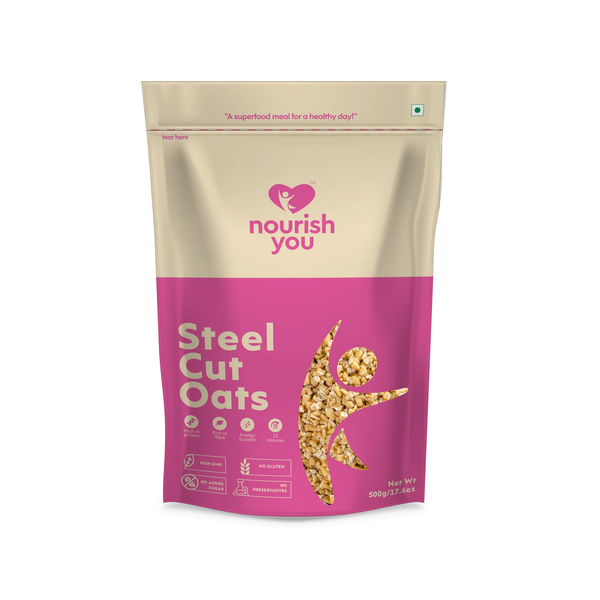 Oats | Steel Cut - 100% Wholegrains - Natural - Gluten Free, Soy Free, Non Gmo, High In Protein, Rich In Fibre, No Added Sugar &amp;amp; Preservatives - Nourish You - 500gm