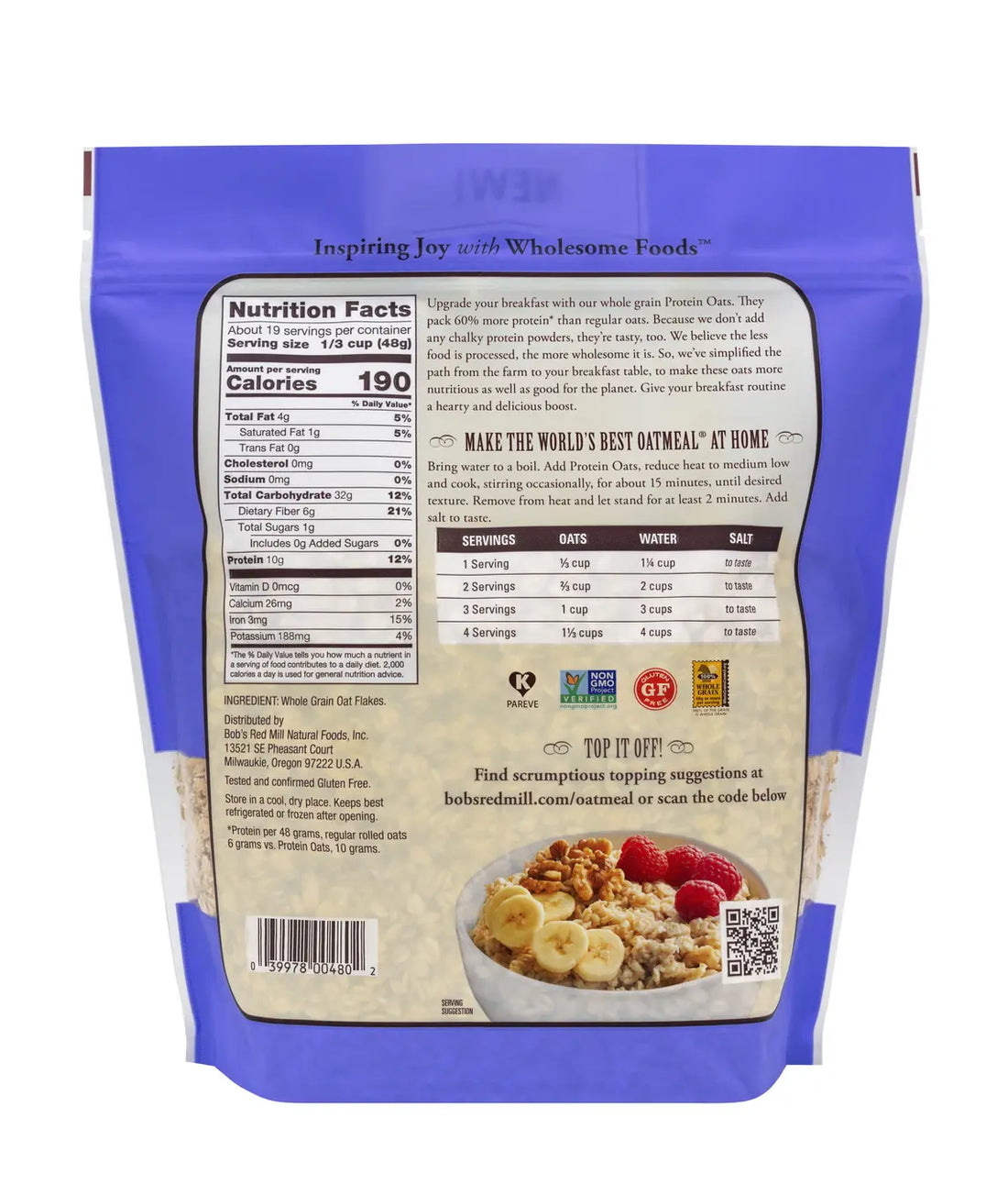 Oats | Protein Oats - Whole Grain Rolled Oats - Gluten Free &amp; High In Protein - Bob&