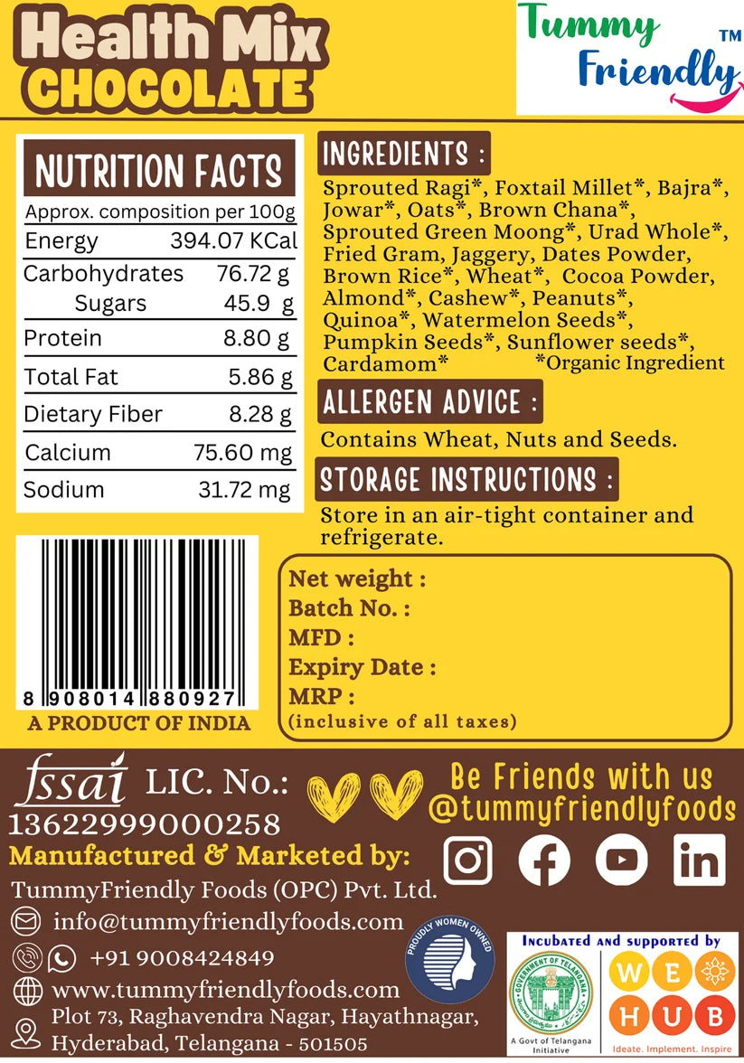 Drink Mix | Health Mix Chocolate (Nuts, Seeds) - 100% Natural - No White Sugar &amp; No Preservatives, No Chemicals - Tummy Friendly - 100gm