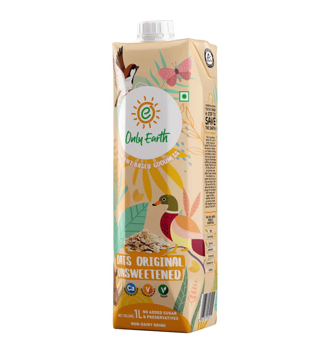 Oats Milk | Unsweetened Oats Milk – Original – Vegan, Soy Free, Dairy Free, Lactose Free, No Trans Fat &amp;amp; Cholesterol Free – Only Earth – (Pack Of 12) - 1000ml