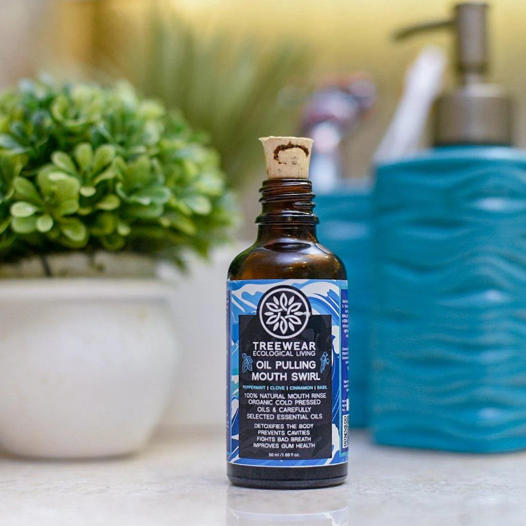 Oil Pulling | Mouth Swirl - Peppermint - Clove - Coconut - Natural - Cold Presed - Detoxifies The Body Prevents Cavities Fight Bad Breath Improves Gum Health &amp; mmunity - TreeWear - 50ml