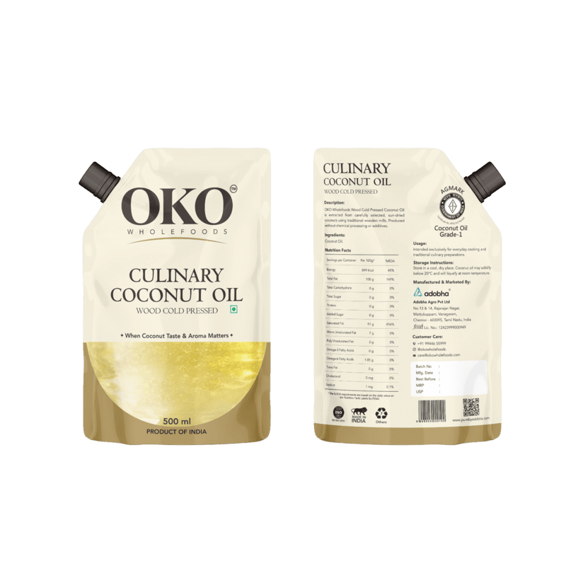 Oil | Culinary Coconut Oil-Wood Cold Pressed - When Coconut Taste &amp; Aroma Matters - No Preservatives , NO Trans Fat - OKO Whole Food - 500ml