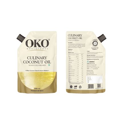 Oil | Culinary Coconut Oil-Wood Cold Pressed - When Coconut Taste &amp; Aroma Matters - No Preservatives , NO Trans Fat - OKO Whole Food - 500ml