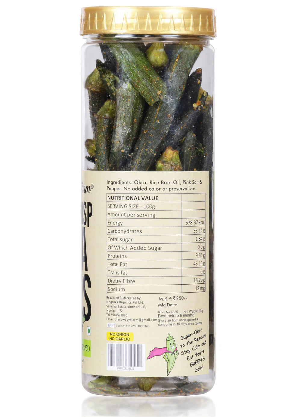 Chips | Extra Crisp Okra Chips - Gluten Free, No Palm Oil, No Onion. No Garlic & No Added Preservatives – The Cow Boys Farm – 60gm