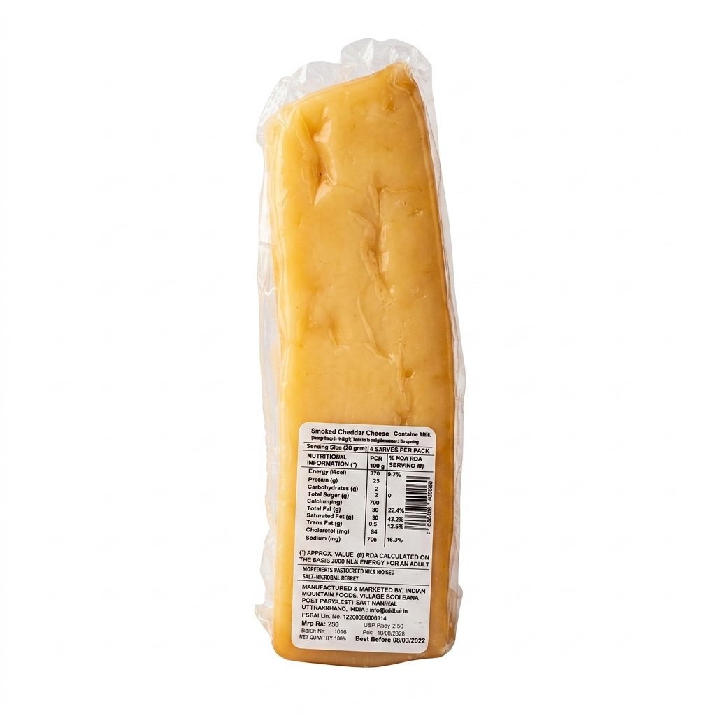 Cheese  | Cheddar Cheese (Smoked) - 100% Natural - Pasteurized – No Added Preservatives - Old Hill – 100gm