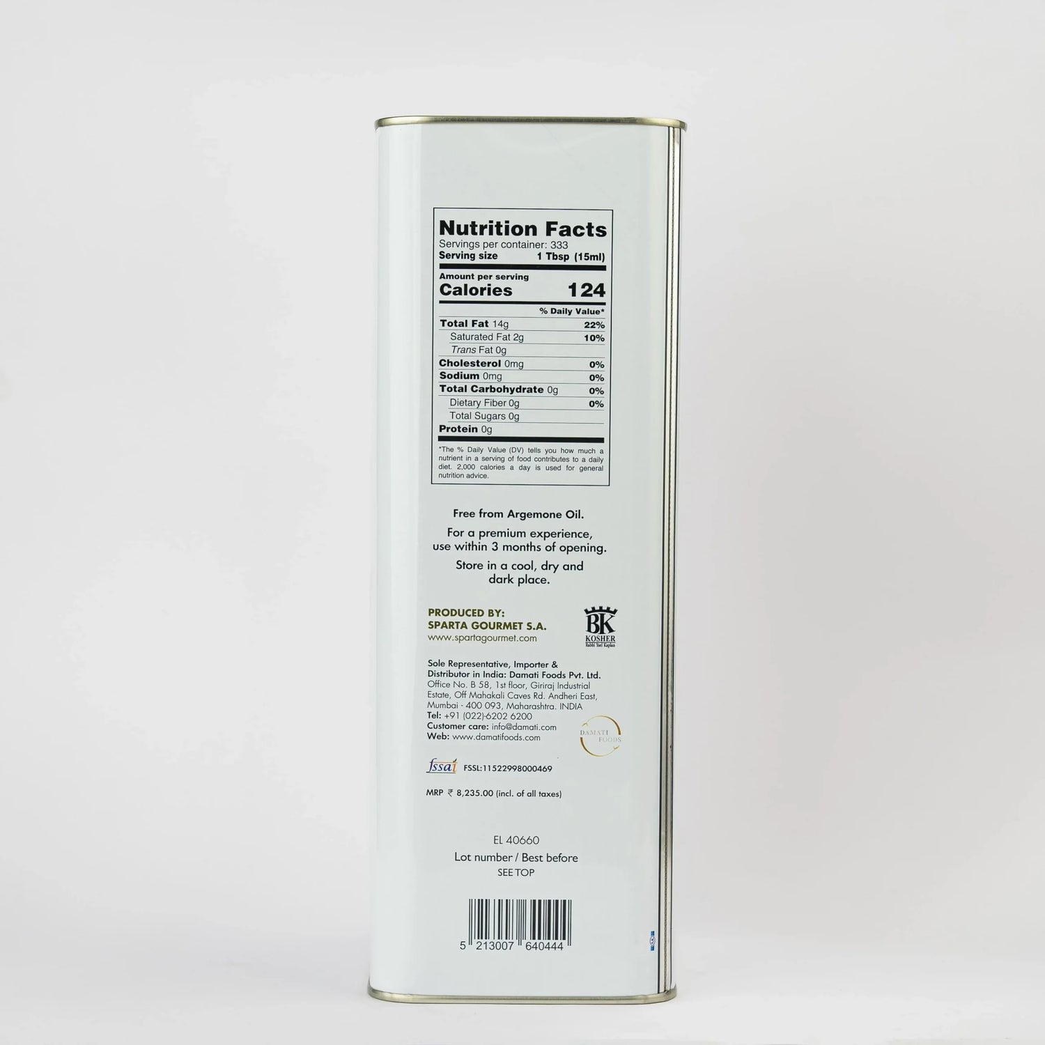 Olive Oil | Greek Olive Oil (Extra Virgin) – Cold Extraction – Cholesterol Free – Vegan, Gluten Free &amp; Sugar Free - Sparta Gourmet – 5000ml
