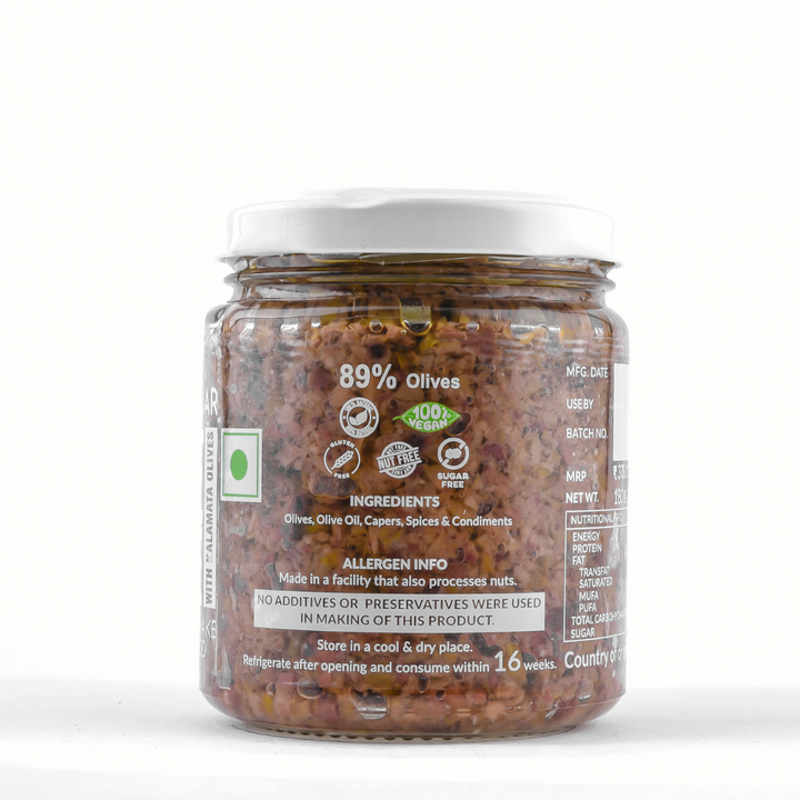 Olive Tapenade  - Vegan, Gluten Free, Sugar Free &amp;amp; Nut Free - The Gourmet Jar - 180gm
