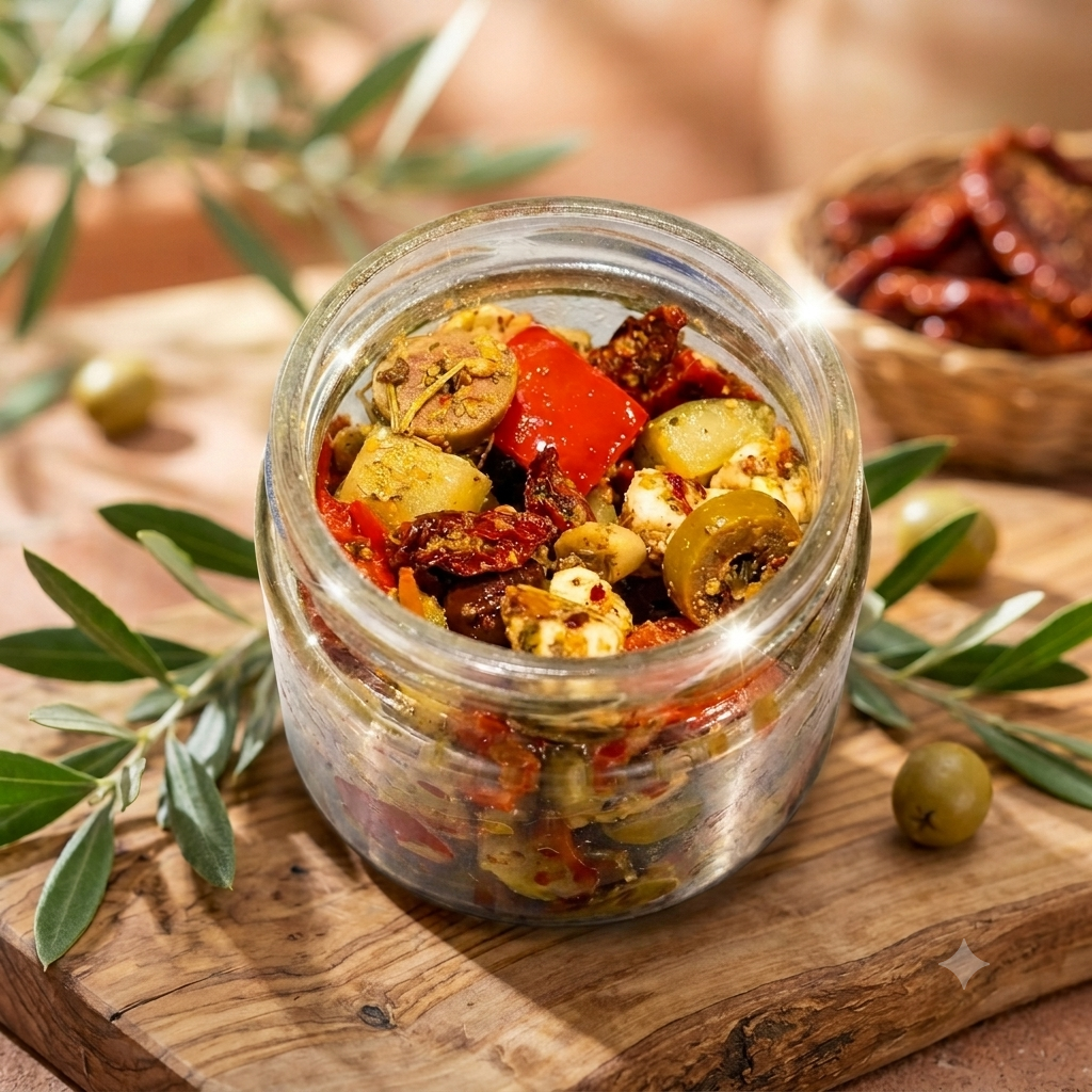 Olive Feta Antipasto Jar -Fresh Greek Salad &amp; Cheese Dip Mix- Made with Organic Ingredients - Nature&