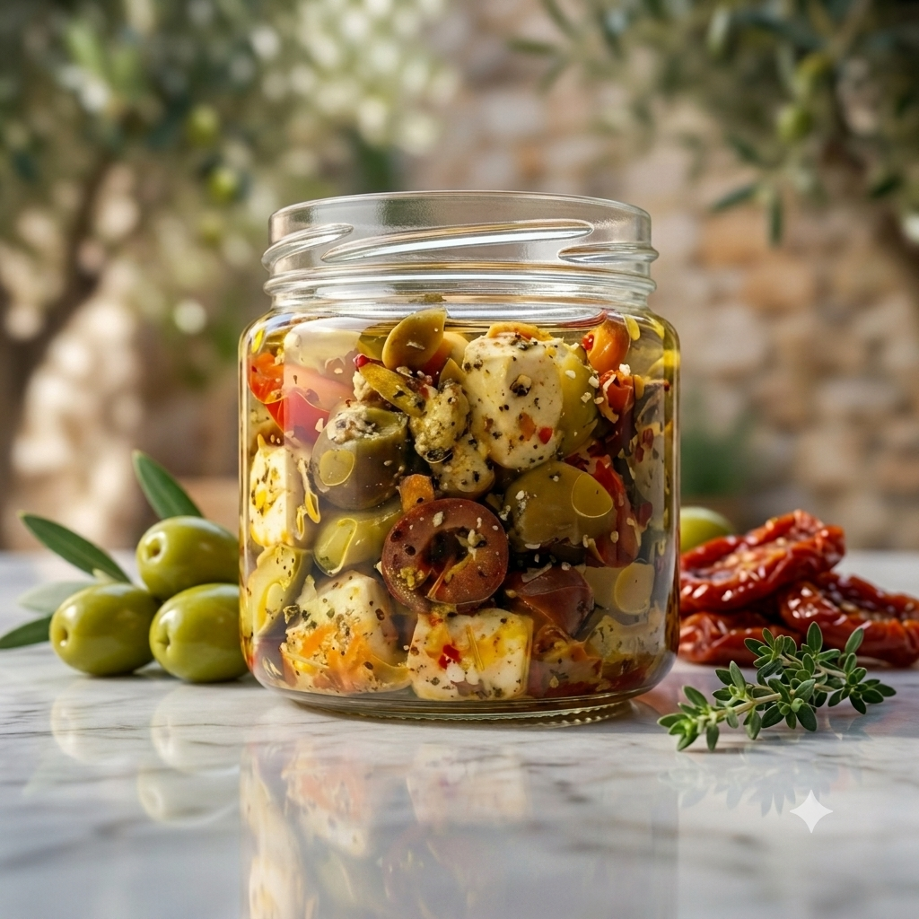 Olive Feta Antipasto Jar -Fresh Greek Salad &amp; Cheese Dip Mix- Made with Organic Ingredients - Nature&