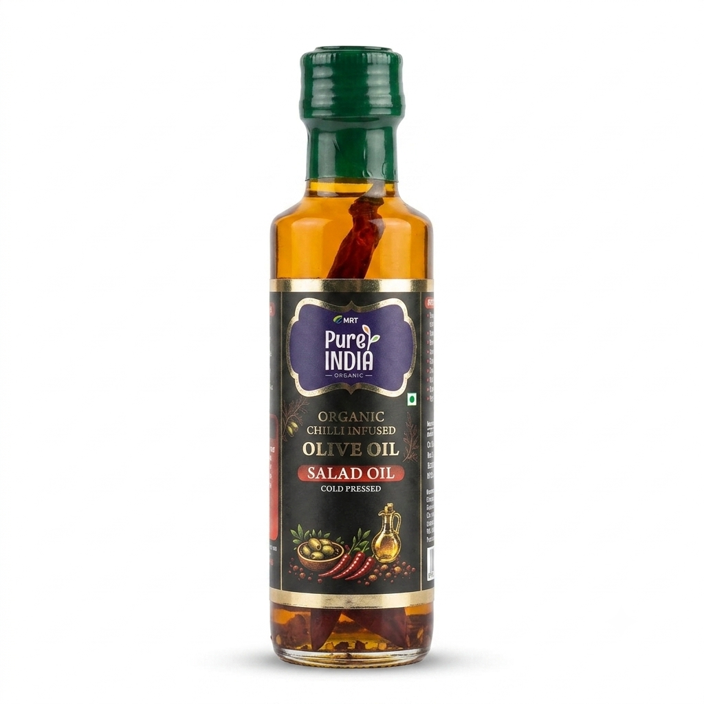 Olive Oil (Salad Oil)- Cold Pressed- Vegan, Gluten Free - Organic Chilli Infused-No Preservatives, Artificial - MRT Organics – 100ml