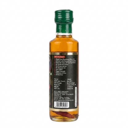 Olive Oil (Salad Oil)- Cold Pressed- Vegan, Gluten Free - Organic Chilli Infused-No Preservatives, Artificial - MRT Organics – 100ml