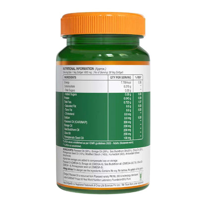 Omega | 3-5-6-7-9 (With Sea buckthorn Oil &amp;amp; Flaxseed Oil) - Natural - Promotes Cognitive Health, Support Heart health &amp;amp; Helps Improve Lipid Profile - Pure Nutrition - (1000mg) - 30 Capsules