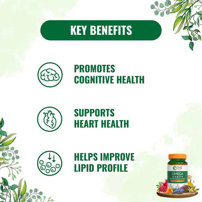 Omega | 3-5-6-7-9 (With Sea buckthorn Oil &amp;amp; Flaxseed Oil) - Natural - Promotes Cognitive Health, Support Heart health &amp;amp; Helps Improve Lipid Profile - Pure Nutrition - (1000mg) - 30 Capsules