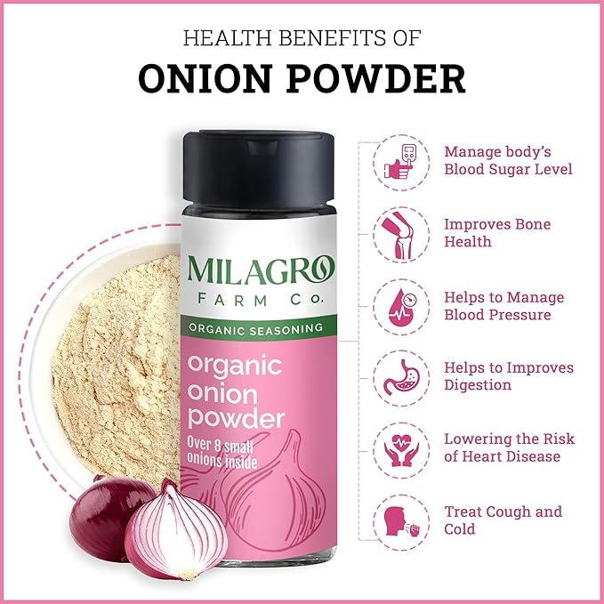 Onion Powder | Over 8 Small Onion Inside - Organic – Additive Free &amp;amp; No Preservatives – Milagro Farm Co. – 50gm