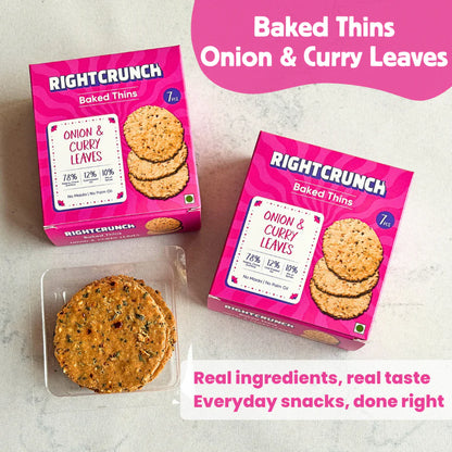 Cracker| Onion &amp; Curry Leaves Baked Thins - Gluten Free, Vegan-No Maida, No Palm Oil &amp; No Artificial Ingredients- Right Crunch - 50gm