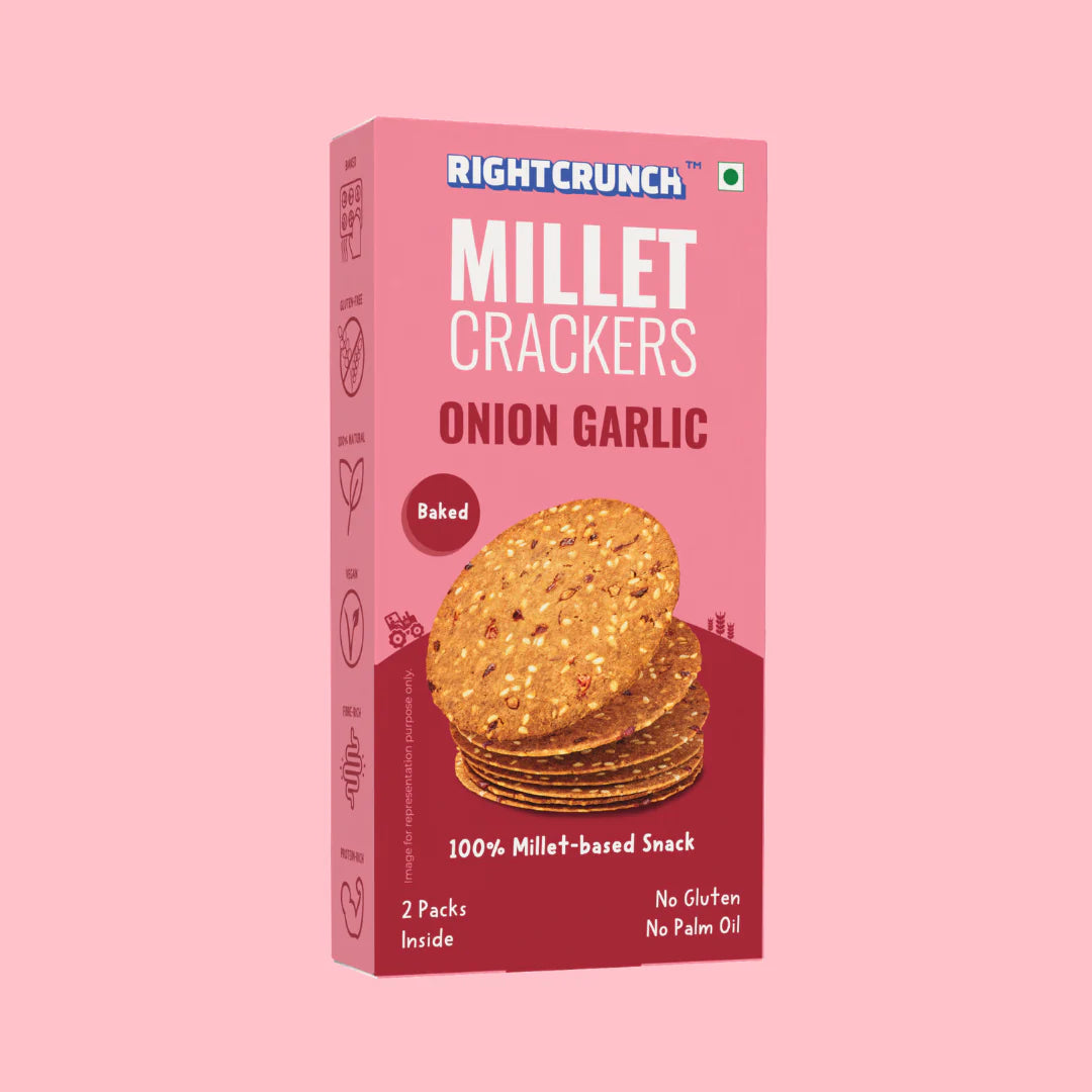 Millet Cracker - Onion Garlic - 100% Millet Based Snack - Baked - Gluten Free - Right Crunch - 100gm