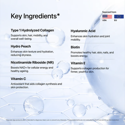 OptiAge | Marine Collagen Peptides (With Hydropeach, Nicotinamide Riboside Hyaluronic Acid, Vitamin C &amp; E And Biotin) – Unflavoured – Essential Structural Support For Healthier Skin, Hair, Nails &amp; Joints – Decode Age – 28 servings – 150gm