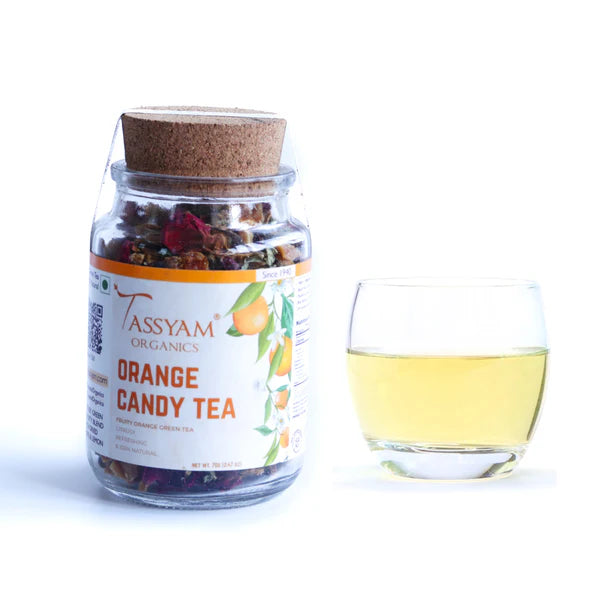 Green Tea | Orange Candy (With Ceylon Cinnamon & Blend With Orange And Lemon Peels) - Fruity Orange - Natural - Darjeeling - No Artifical Flavour - Tassyam Organics - 70gm