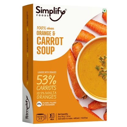 Soup | Orange &amp;amp; Carrot Soup (Loaded With Veggies 53% Carrots &amp; 10.5% Malta Orange) – 100% Clean – No Flours, Fillers, Thickeners, No Preservatives, Colours &amp;amp; No Additives – Simplify Foods – 50gm