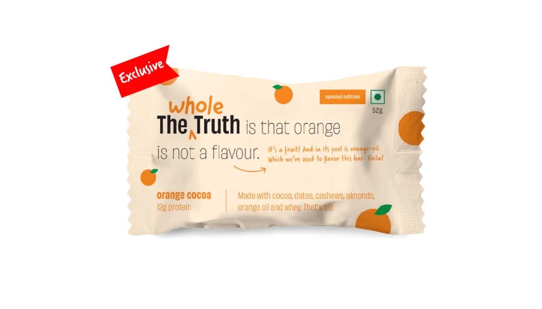 Orange Cocoa 12g Protein Bar – No Added Sugar &amp; Soy Free - The Whole Truth – 52gm