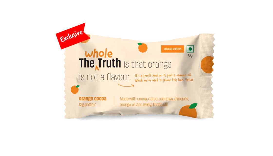 Orange Cocoa 12g Protein Bar – No Added Sugar &amp; Soy Free - The Whole Truth – 52gm