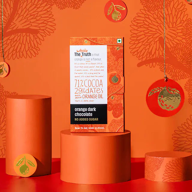 Dark Chocolate | Orange – 71% Cocoa, 29% Dates And A Dash Of Orange Oil - Natural - Indian - No Added Sugar, No Stevia, Maltitol & No Erythritol - The Whole Truth – 80gm