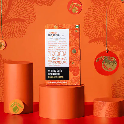 Dark Chocolate | Orange – 71% Cocoa, 29% Dates And A Dash Of Orange Oil - Natural - Indian - No Added Sugar, No Stevia, Maltitol &amp;amp; No Erythritol - The Whole Truth – 80gm