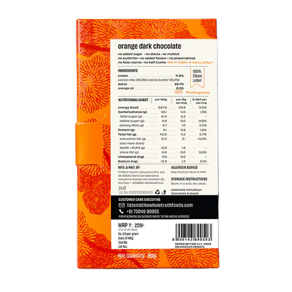 Dark Chocolate | Orange – 71% Cocoa, 29% Dates And A Dash Of Orange Oil - Natural - Indian - No Added Sugar, No Stevia, Maltitol &amp;amp; No Erythritol - The Whole Truth – 80gm
