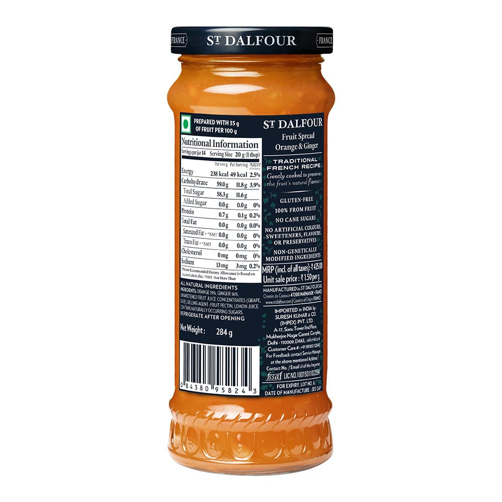 Orange &amp; Ginger Jam - Dalfour - 284gm