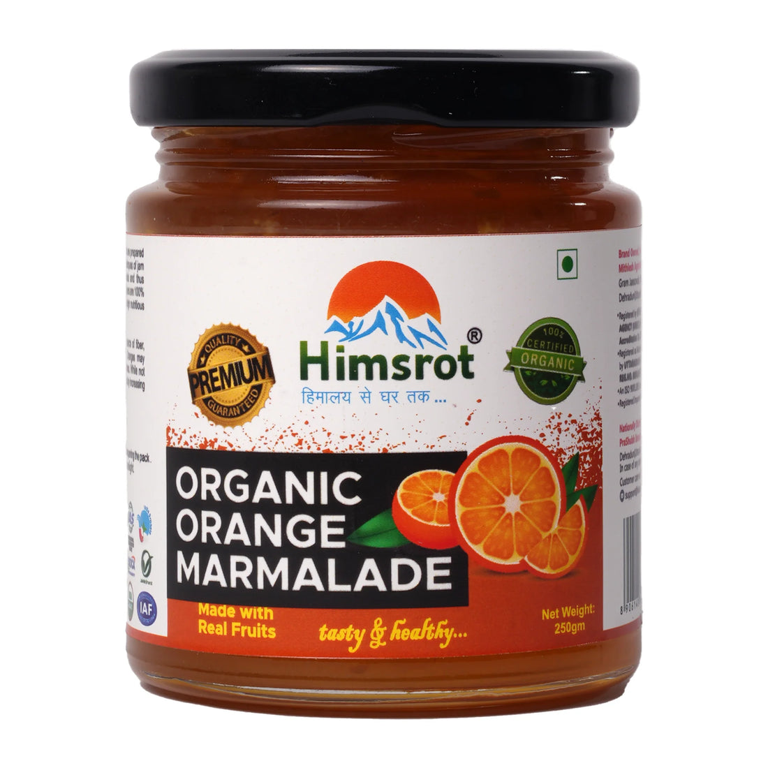 Orange Marmalade | (Made With Real Fruits) - Tasty & Healthy - Certified Organic - Vegan, Gluten Free & No Added Preservatives - Himsrot - 250gm