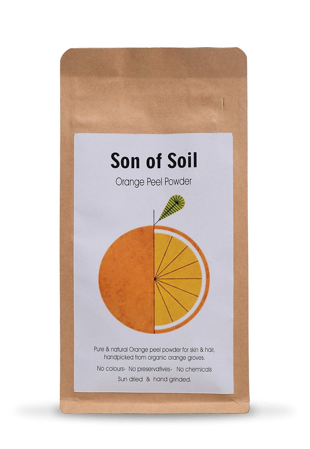 Orange Peel Powder | (Handpicked From Organic Orange Groves) - Sun Dried - Hand Grinded - For Skin &amp;amp; Hair - Natural - Vegan, Non Gmo, No Colors, No Preservatives &amp;amp; No Chemical - Son Of Soil - 125gm
