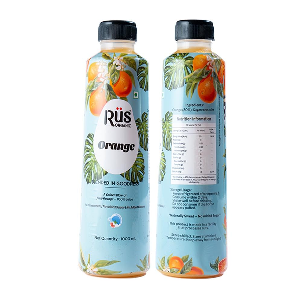 Juice | Orange Juice – USDA Organic – Cold Pressed - Vegan, Eco Friendly, No Added Sugar And Concentrate - Rus Organic – 1000ml