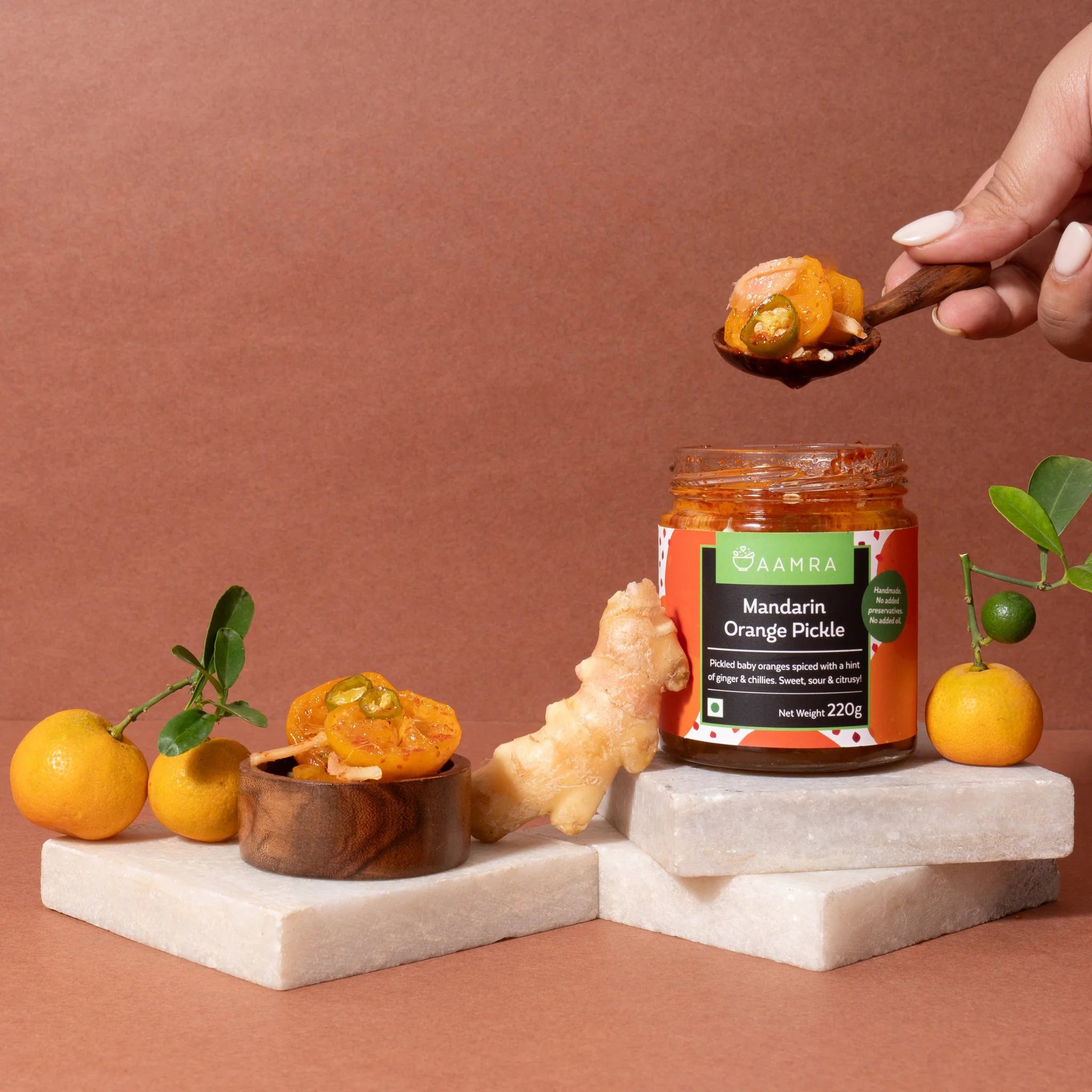 Pickle | Mandarin Orange Pickle - Hot &amp;amp; Sweet - Low Oil &amp;amp; No Artificial Preservatives - Aamra - 220gm